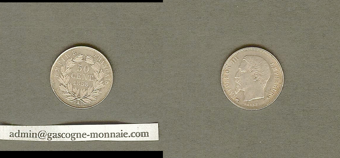 50 centimes Napoléon III 1858A Paris SPL- à SPL
